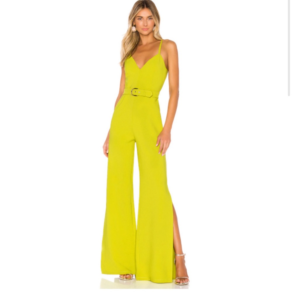 Nookie x Revolve Blake Jumpsuit XS Flared Leg Belted Sleeveless V-Neck Slit NWD